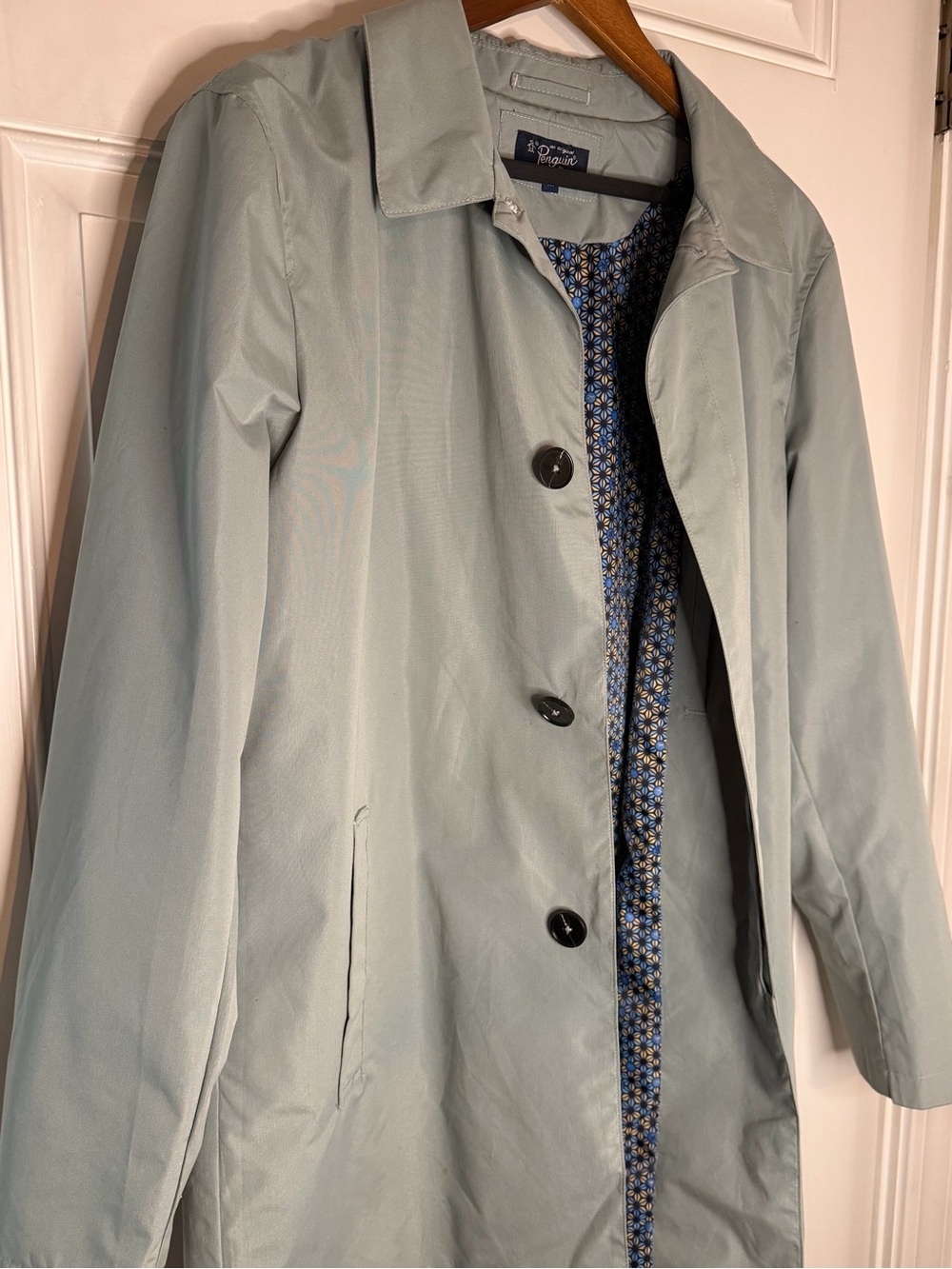 Original Penguin Light Blue Single Breasted Trench Coat Patterned Lining